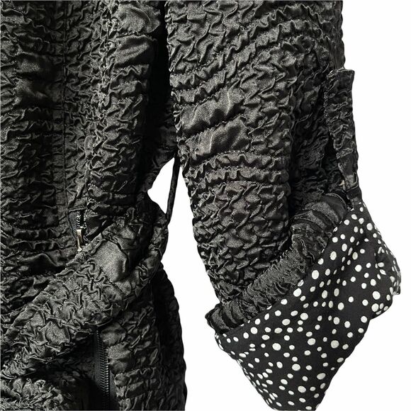 PULI Women Black Jacket Size M Textured Full-Zip and Buttons, Waist Tie, Pockets - Picture 3 of 12